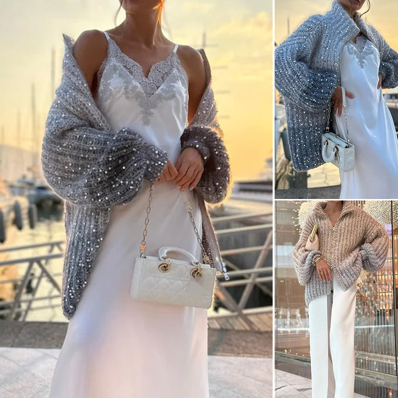 Chaqueta de punto con lentejuelas uniformes