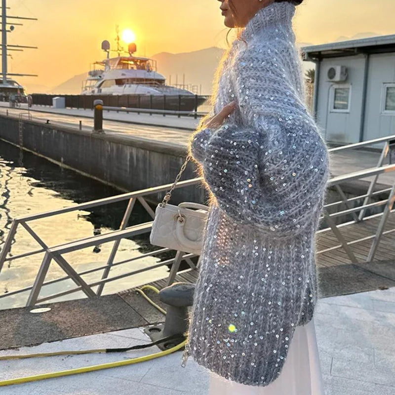 Chaqueta de punto con lentejuelas uniformes